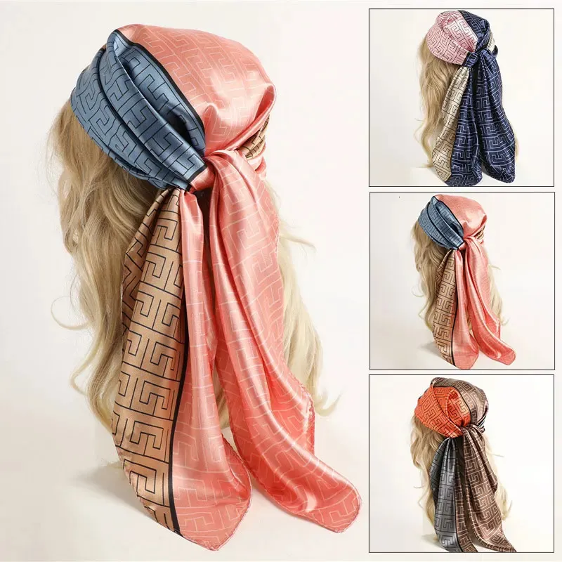 Neckerchief Shawl Wraps Print Silk Satin Scarf Square Women Muslim Hijab Elegant Headband 240425