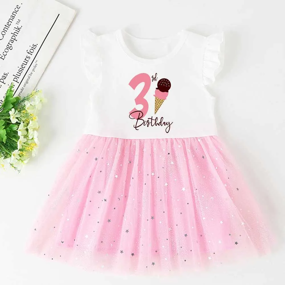 Robes de fille glacée 1 2 3 4 5 Brithday Girl Girl Short Gake Cake Robes Baptême Robe Tutu Baby Girl Vêtements Robe Joyeux anniversaire Cadeaux D240425