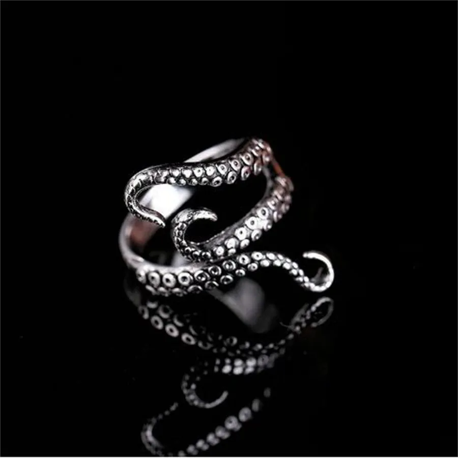 Anillos de pulpo de acero de titanio Gótico Monster Monster Punk Tentáculos Punk Anillo Tamaño ajustable Joya de joya AB199