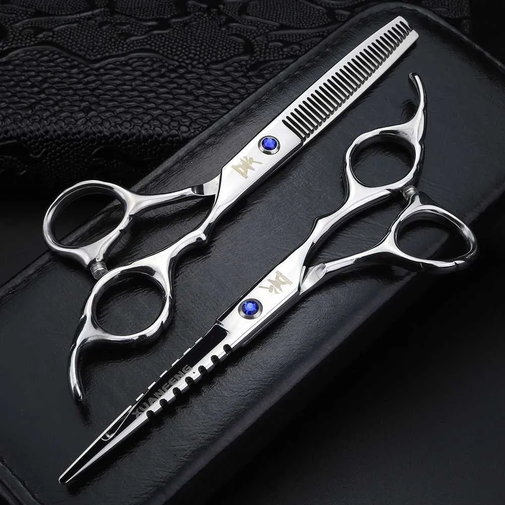Hair Scissors Xuanfeng 6-inch Teeth Stylist Barber Salon Styling Tool Barber and Slimming Cut Set Q240426