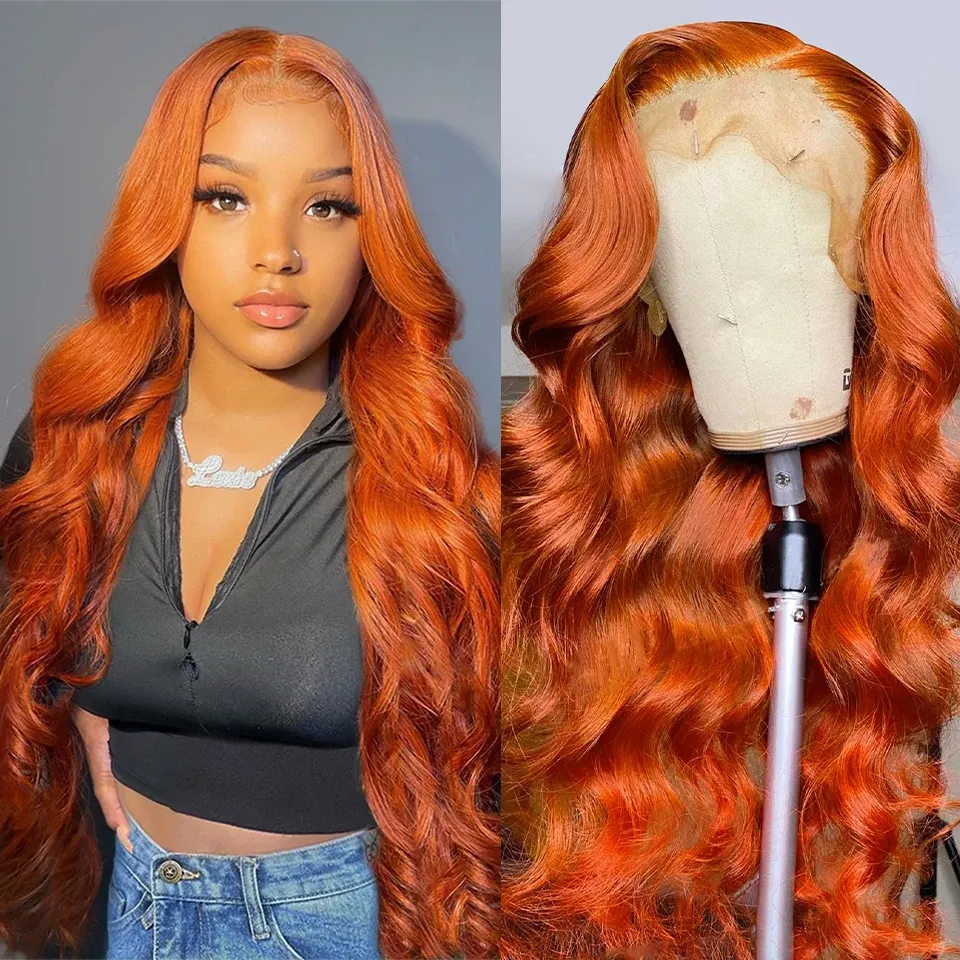 Wigs 30 inch Colored Ginger Orange13x4 Lace Front Human Hair Wig Brazilian Body Wave 13x6 Transparent Lace Frontal Wig On Sale