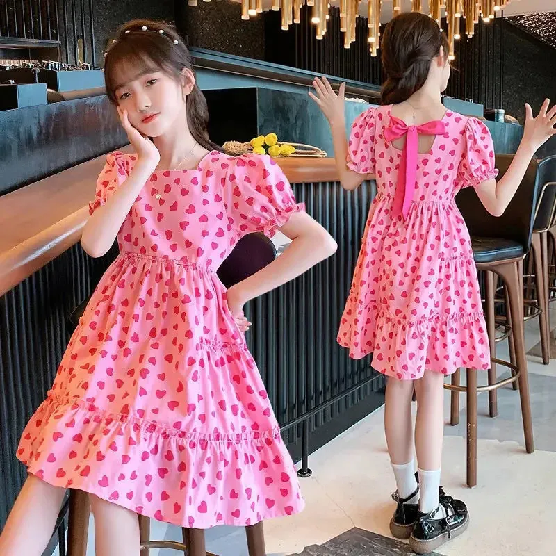 Summer Girl Princess Robe Clothing Birthdays Bow Knot Print Party Robes Costume décontracté pour enfants 2 à 12 ans 240426