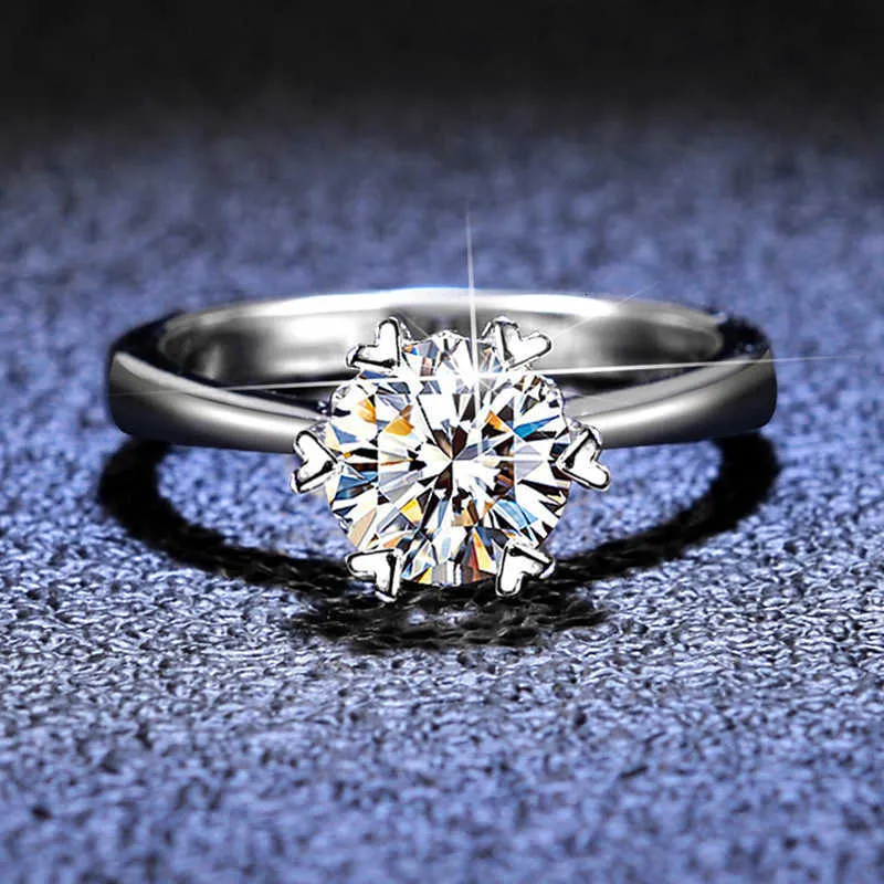 Stein Schneeflocken -Mosang -Ring 1 Simulierter Diamantring 925 Sterling Sier Classic Sechs Klauen Mosang Diamantring