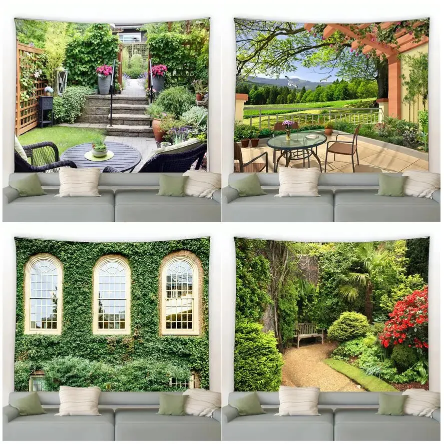 Jardin moderne Big Tapestry Nature Fleurs Plantes Vines Spring Park Décors Tissu Tissu Print Mur suspendu Home Courtyard Decor Mindals 240415