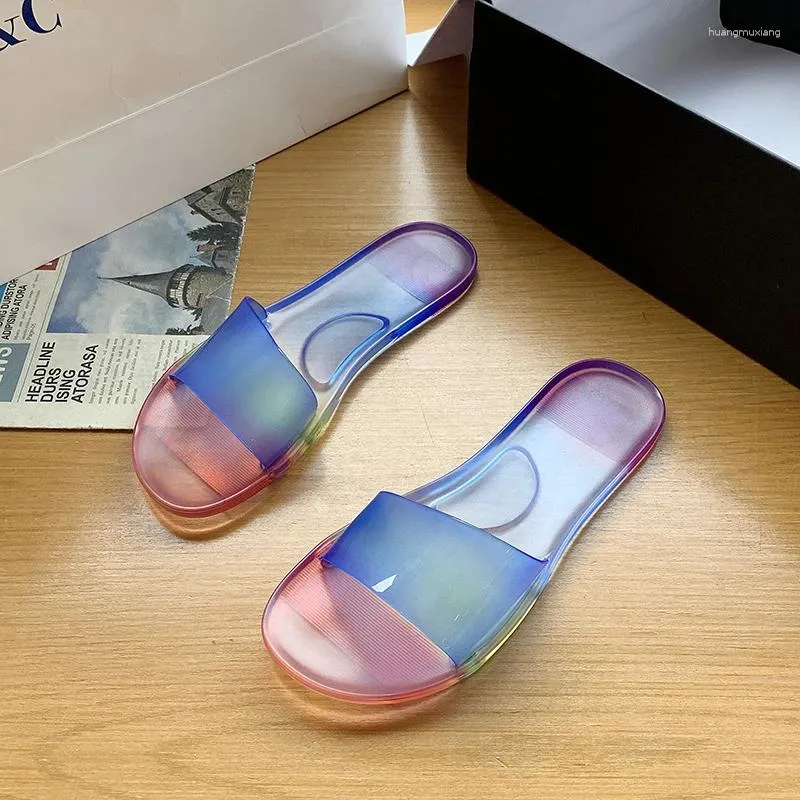 Slippers Women's Plus Szie Casaul Flat 2024 Summer Fashion Pvc Transparent Clear Crystal Sandals Lady Shoes Zapatos De Mujer