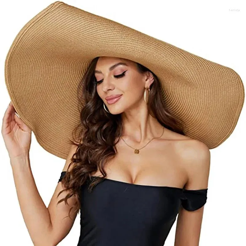 Chapeaux à bord large été Summer Panama Soleil pliable pour les femmes Chapeau de paille de paille surdimension