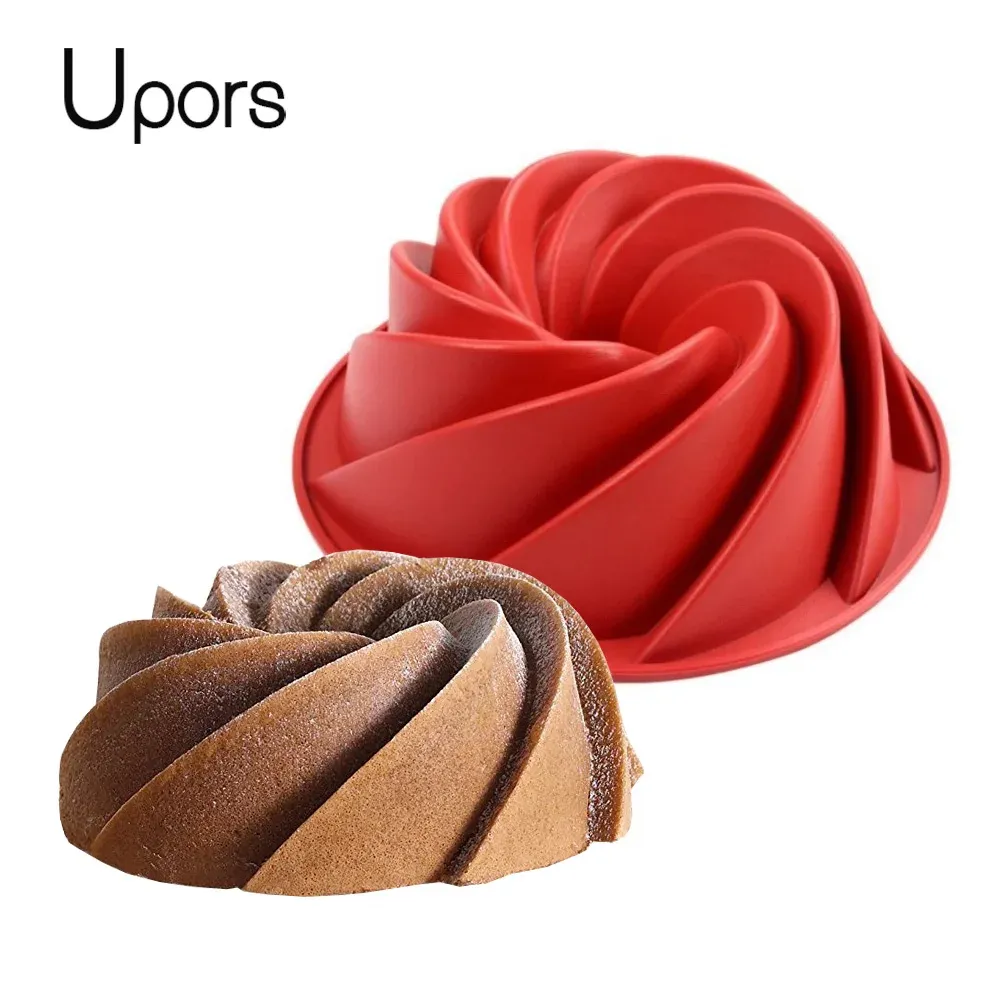 Kalıplar büyük spiral şekil gıda sınıfı silikon Bundt kek kalıp Pan 3d yivli kek kalıp form ekmek fırın fırın araçları Bakeware