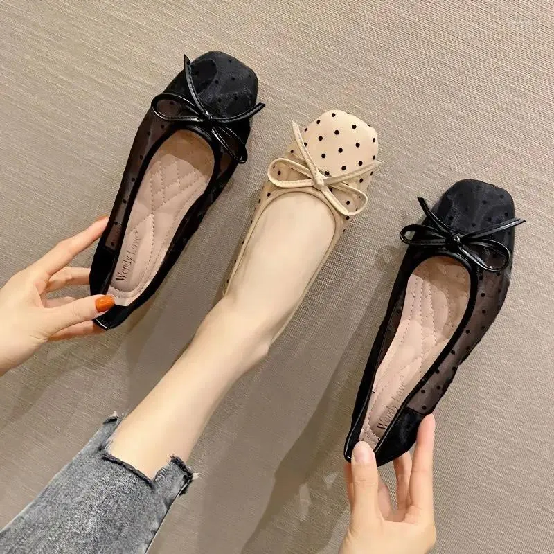 Casual Shoes for Women 2024 Flat Ladies Summer Footwear With Bow Clear Transparenta Black Flats Square Toe At Land Non Slip 39 Shoe E A