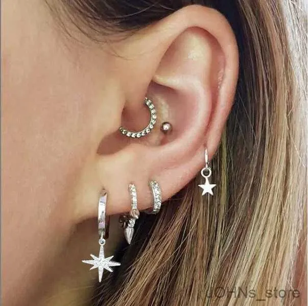 Dangle Chandelier 1 PCS Cute Small Star Ear Stud Cuff Earring Gold Color Cartilage Stainless Steel Helix Piercing Tragus Bar Ball Ear Jewelry