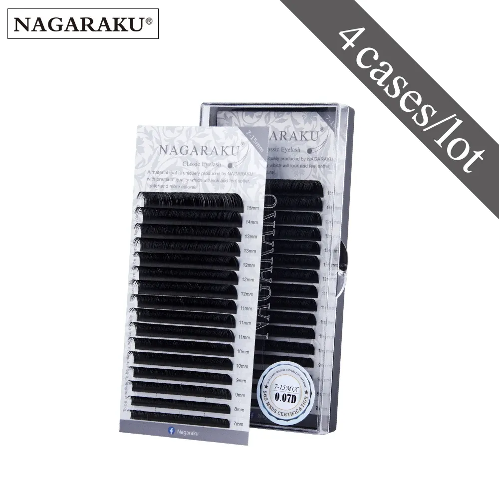 Kirpikler Nagaraku 4 Kılıf, 16ROW/CASE, bir tepside 7 ~ 15mm karışım, doğal vizon, bireysel kirpik uzantısı, makyaj kirpikli profesyonel