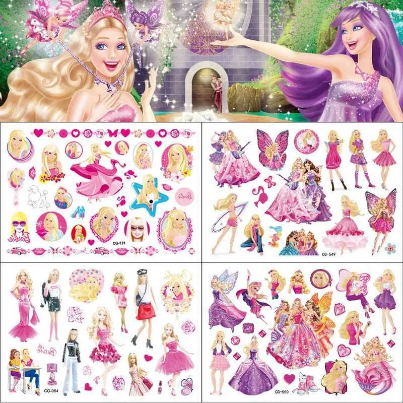 Tattoo overdracht nieuwe barbiee tattoo stickers cartoon wateroverdracht tijdelijke stickers schattig anime handpasta papier sticker kinderen verjaardag cadeau 240426