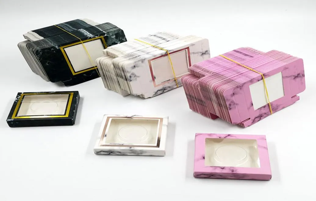 50st Papper Eyelash Packaging Box With Tray Lash Boxes Packaging Marble Design för 10mm 25mm Mink Eyelashes Square Case8175486