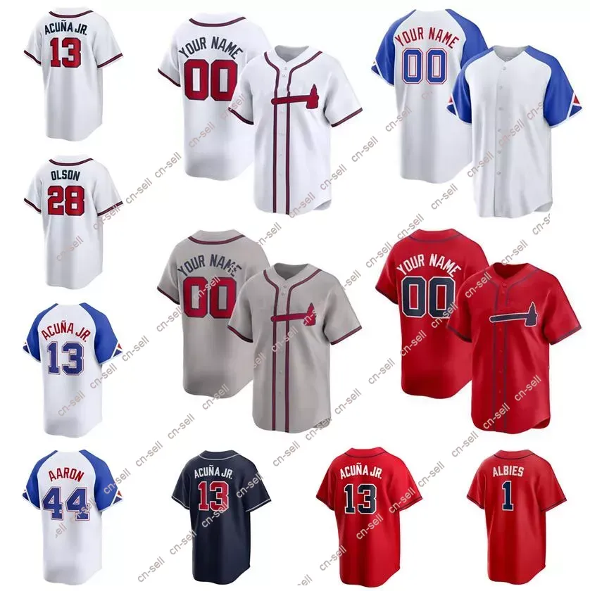 Custom Baseball Trikots Ronald Acuna Jr. Matt Olson Ozzie Albies Hank Aaron Home Away Jersey Männer Frauen Jugend S-3xl