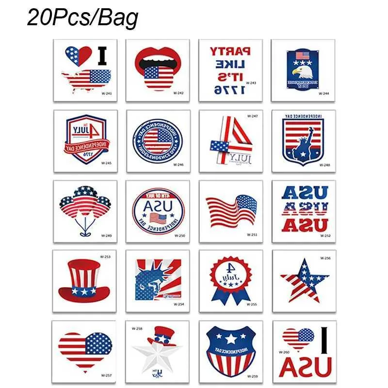 S9M0 Tattoo Transfer 4th of July Temporary Tattoos 20 Sheets USA American Flag Waterproof Tattoos Stickers for Independence Day Patriotic Theme Party 240426