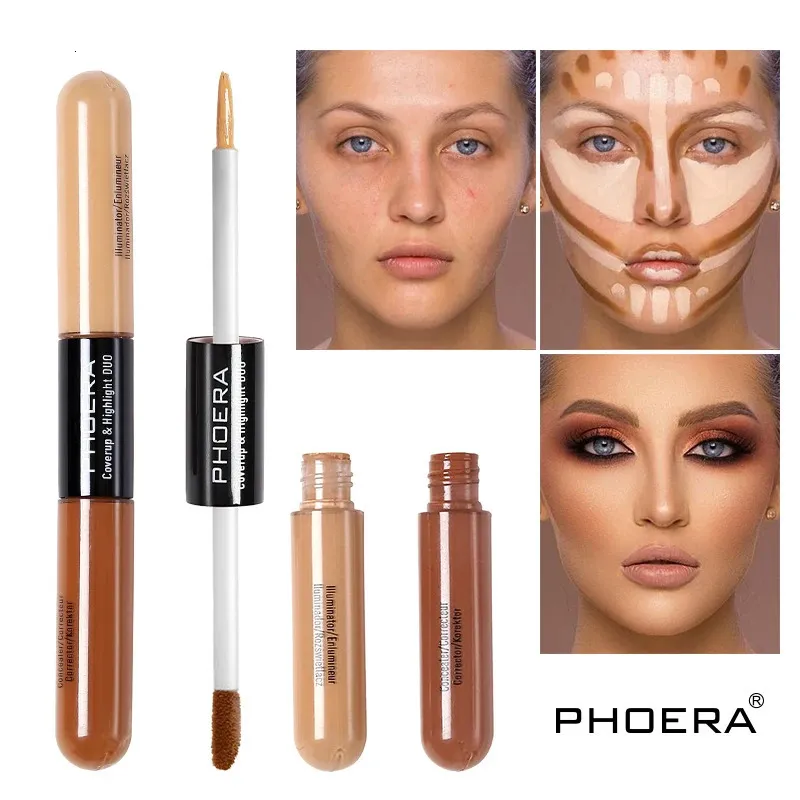 Phoera Double Head 2 Color Liquid Creater Cream Foundation de longue durée Léchange de contour pour visage Réparation de bronzer TSLM1 240412