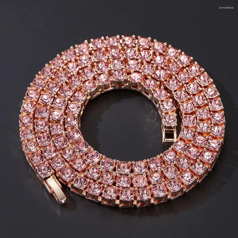 Цепи Hip Hop 3 мм/4 мм/5 мм замороженные розовые камни теннисная сеть рэппер из ожерелья циркона для мужчин женские ювелирные украшения