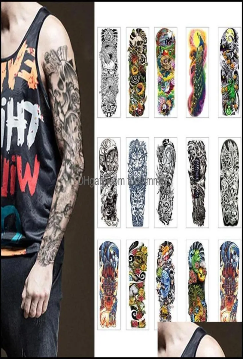 Dövmeler Vücut Sanatı Sağlık Güzellik Su geçirmez Geçici Dövme Çıkartma Göz Saati Kuş Pagoda FL Kol Büyük Boyutu Sahte Flash Sleeve Tatt6894542