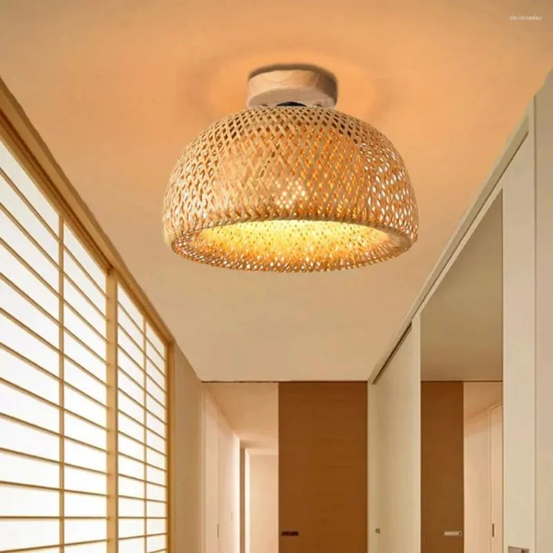Lampki sufitowe Nowoczesne proste bambusowe chińskie w stylu ręcznie tkane lampy pokrywające E27 do salonu jadalnia oświetlenie domowe dekor