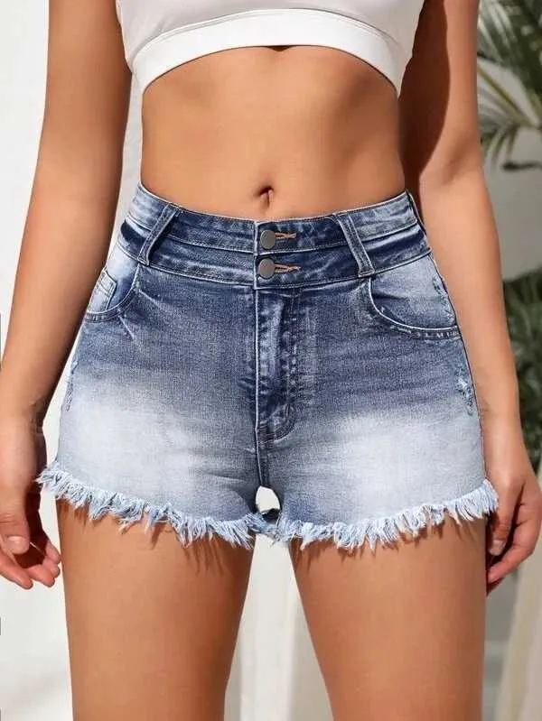 Shorts pour femmes Tie Tie Dye High Waited Denim Shorts 2024 Nouveaux courts d'ourlet à volants Jeans Y240425