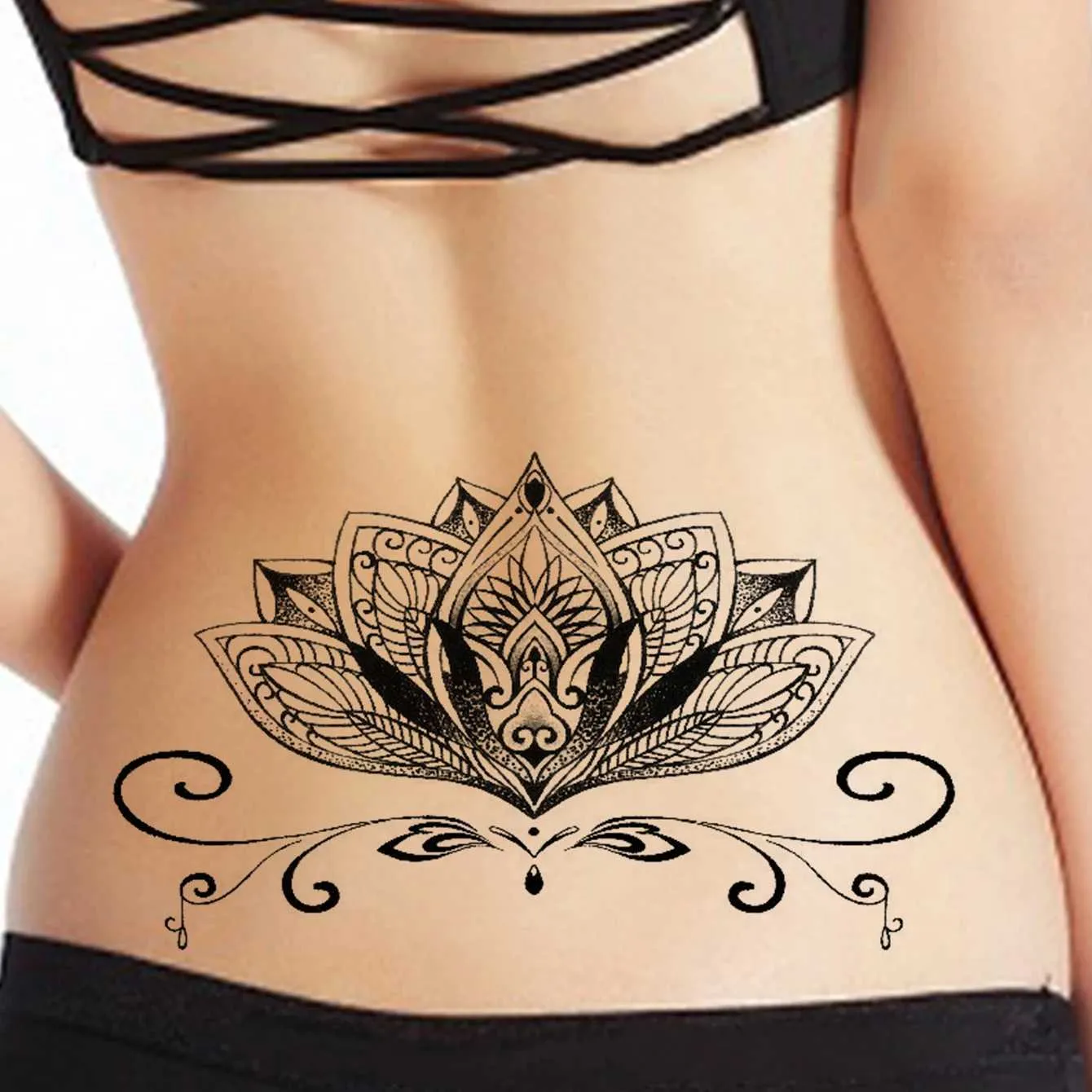 Tatuagem Transferência de tatuagem Impermeável Tattoo Tattoo Adesivo Flor Geometria Bow Sexy Fake Tatto Flash Tatoo Tato de peito para meninas Mulheres 240426