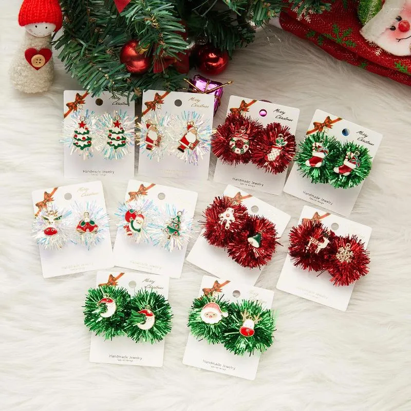 Stud -oorbellen Santa Claus Elk Classic Earring Sieraden Kerst Tree Decoratie Ring Pompom Hanger For Women Friends