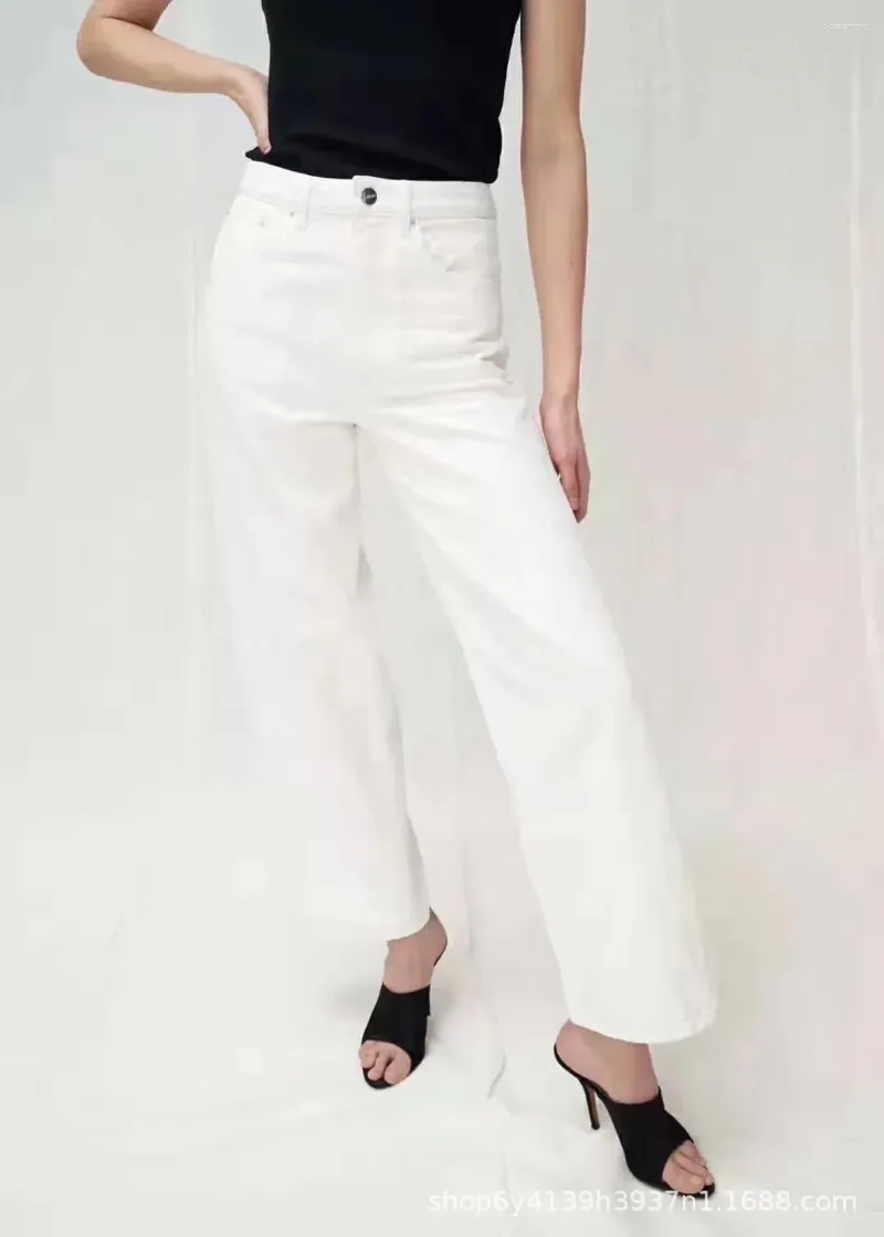 Jeans femminile a vita alta dritta sciolta bianca larga slim e alti pantaloni casual all-match
