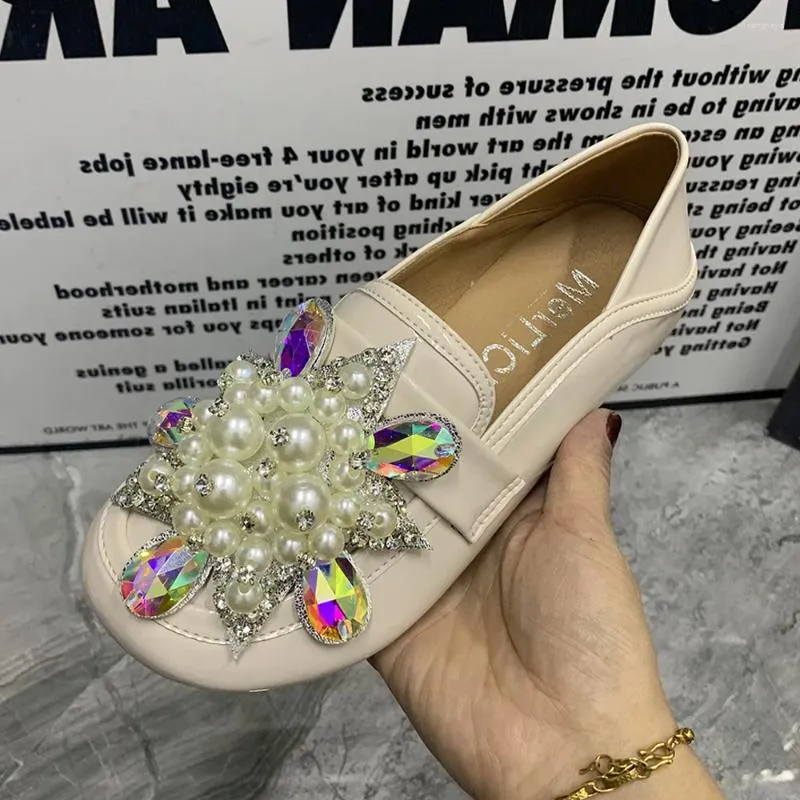 Casual Shoes Summer Women Pearl Female Mullers Plus Size Flat Rhinestone Loafers Slip On Patent Leather