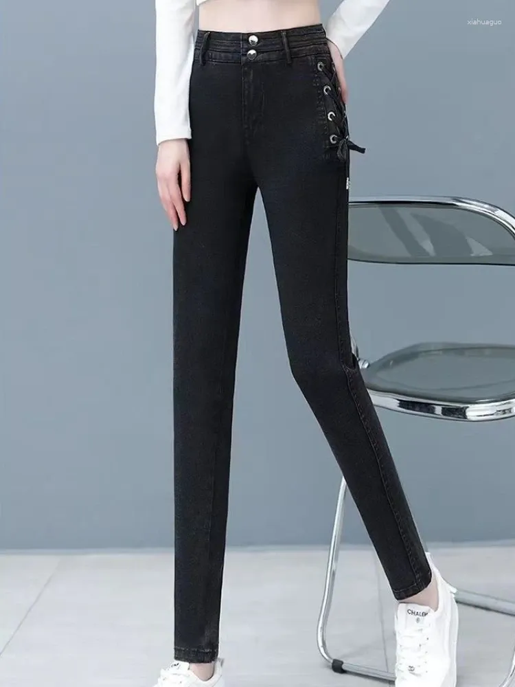 Jeans pour femmes pantalon slim skinny noir pour femme haute taille s avec des poches pantalon de bonne qualité hippie de Corée du Sud 2024 z