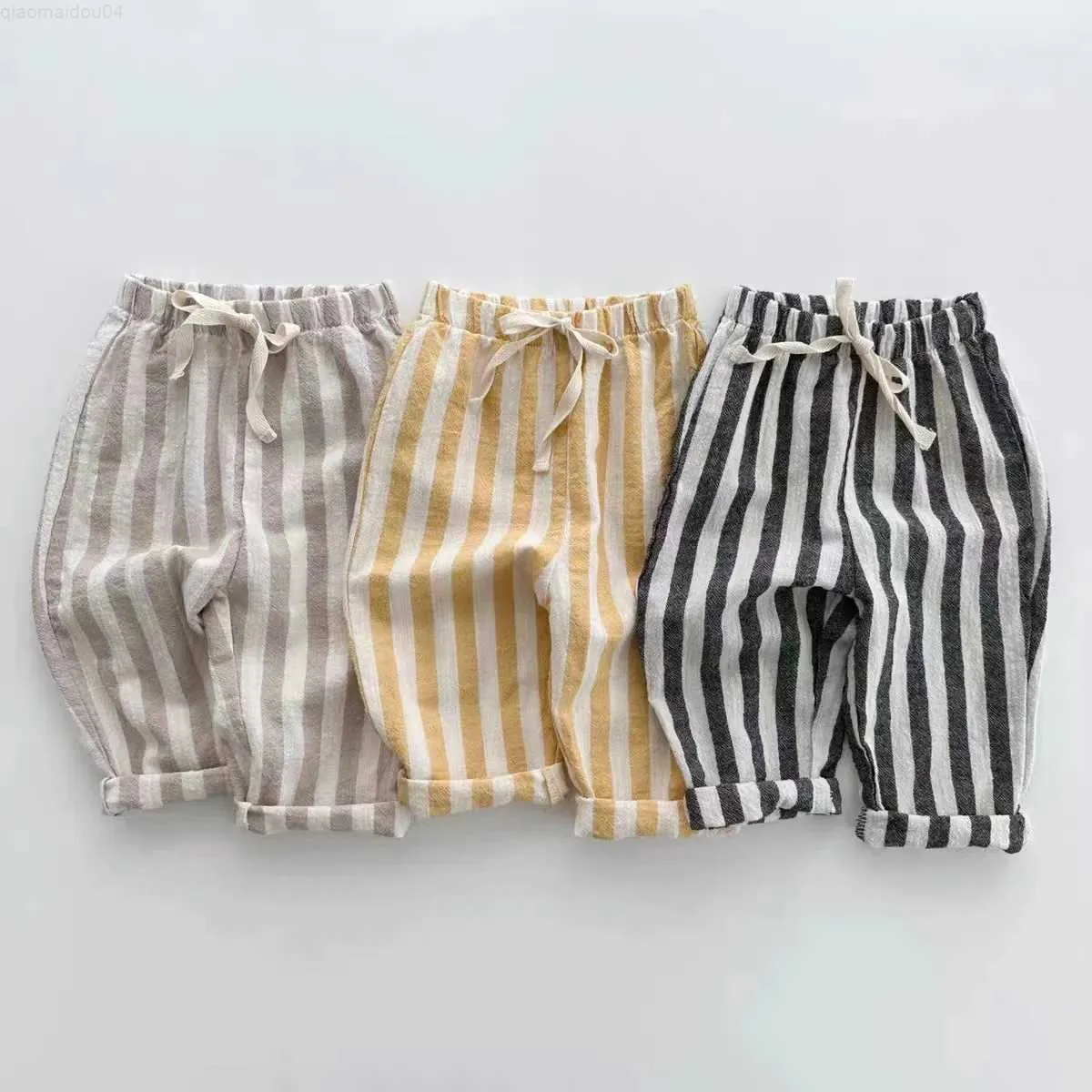 Trousers K230124 Children Summer and Spring Clothing Childrens New Soft Stripe Jogging Pants Newborn Loose Baby Plush Pants Suitable for Young Boys and GirlsL2404