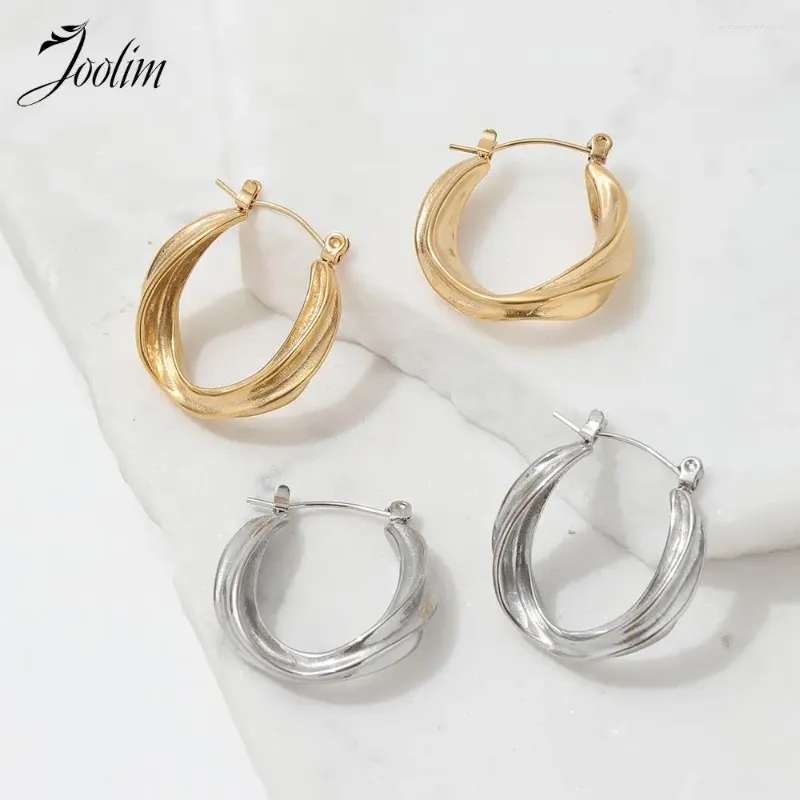 Studörhängen joolim smycken 18k pvd pläterad snabb Delivary Designer Fashion French Twisted C-Shaped Hoop Stainless Steel Earring for Women