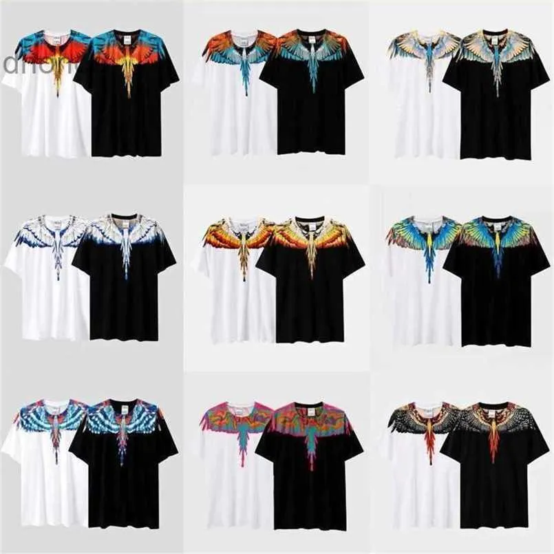 Chaopai Mb Short Sleeve Gradient Colorful Wing T-shirt for Men and Women Couples Black White Feather Half Tee RKCV