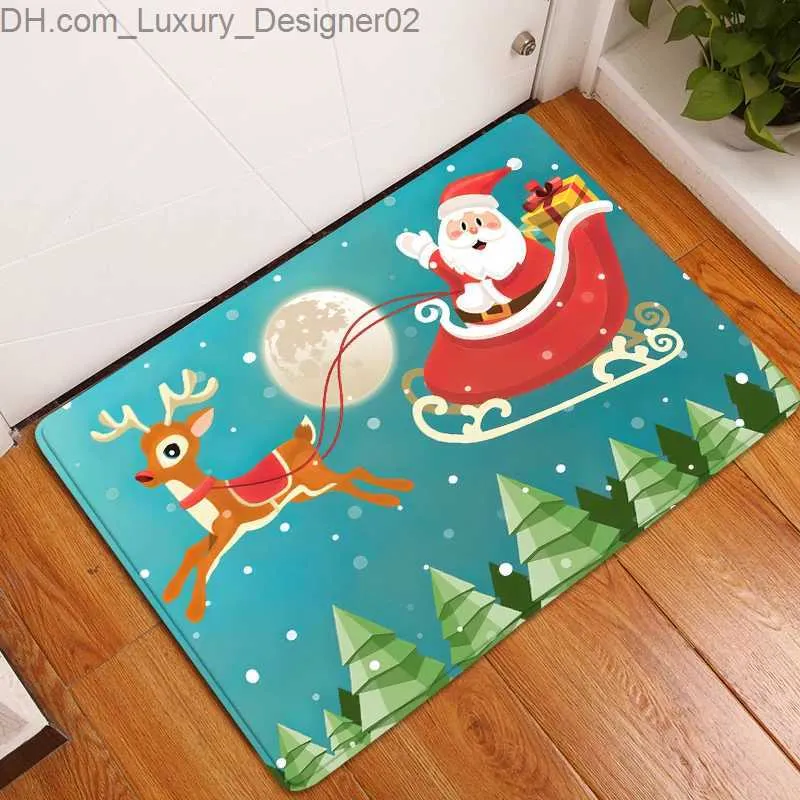 Dywan świąteczny Mata Święty Mikołaj Elk Floor Navidad Non Slip Door Kuchnia Dekoracja łazienki Wesoła dom Q240426