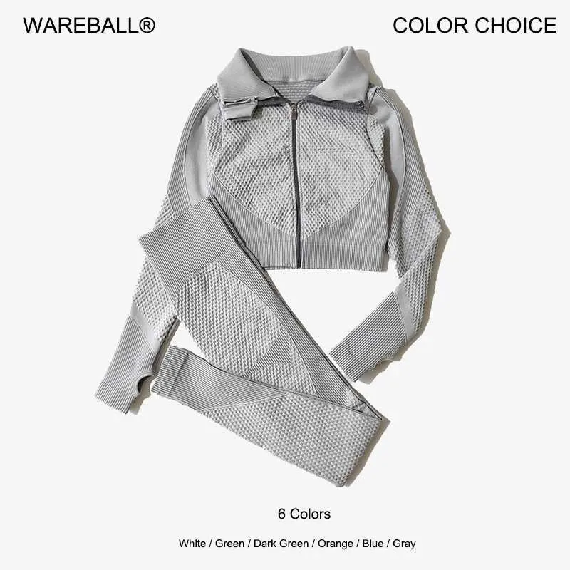 Women's Tracksuits WAREBALL Seamless Yoga Set Womens Fitness Gym Clothing Long sleeved Shirt High Waist Running Leg Exercise Pants Sportswear 240424