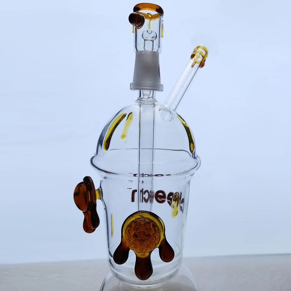 Deux gobelets en verre en verre enivrants Bong épais perc 14 mm banger bleu rose dab gréement bubber water pipes recycler