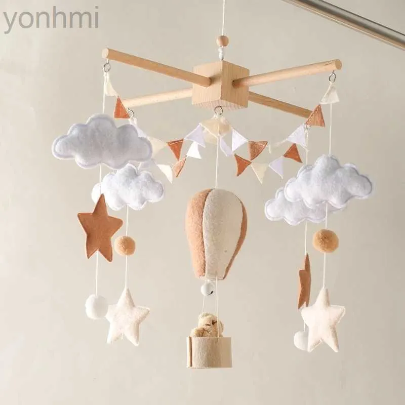 MOBILES# Baby Crib Mobiel houten bed bel rammelaar speelgoed zacht vilt hete lucht ballon windt ring hanger pasgeboren comfort bedwel speelgoed baby cadeau d240426