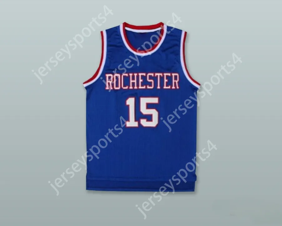 Nome NAY Custom Mens Youth/Kids Rochester Royals 15 Blue Basketball Jersey Top Top S-6xl