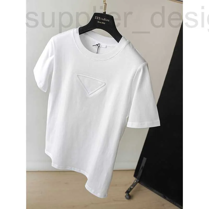 Women's T-Shirt designer High end! Triangle white top three-dimensional relief solid color loose cotton shoulder short sleeved T-shirt for women's summer WYPS