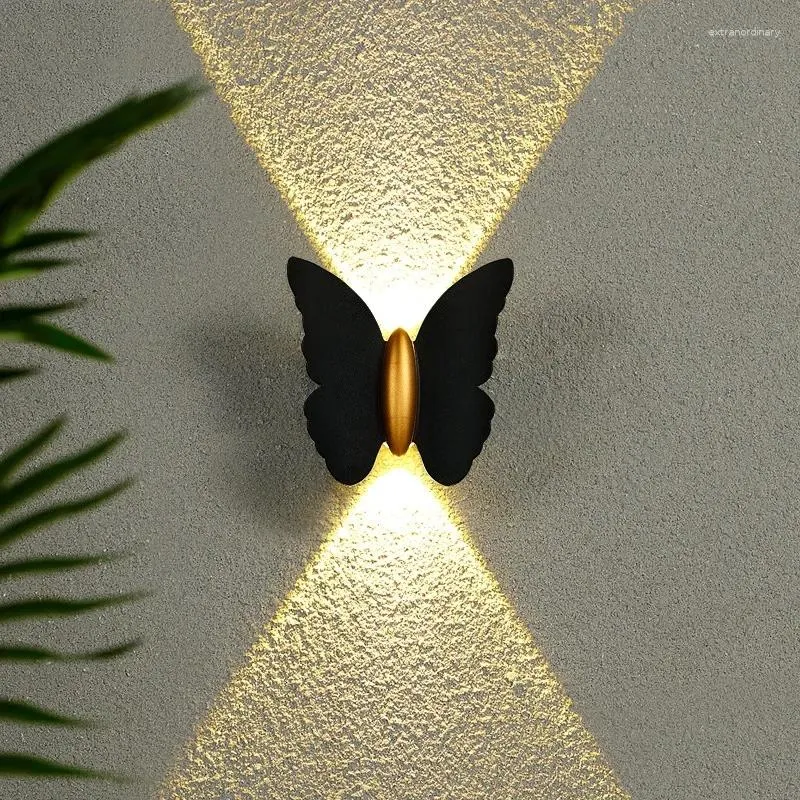Lámpara de pared led al aire libre mariposa de luz impermeable al aire libre arriba y abajo del pasillo luminoso decorativo