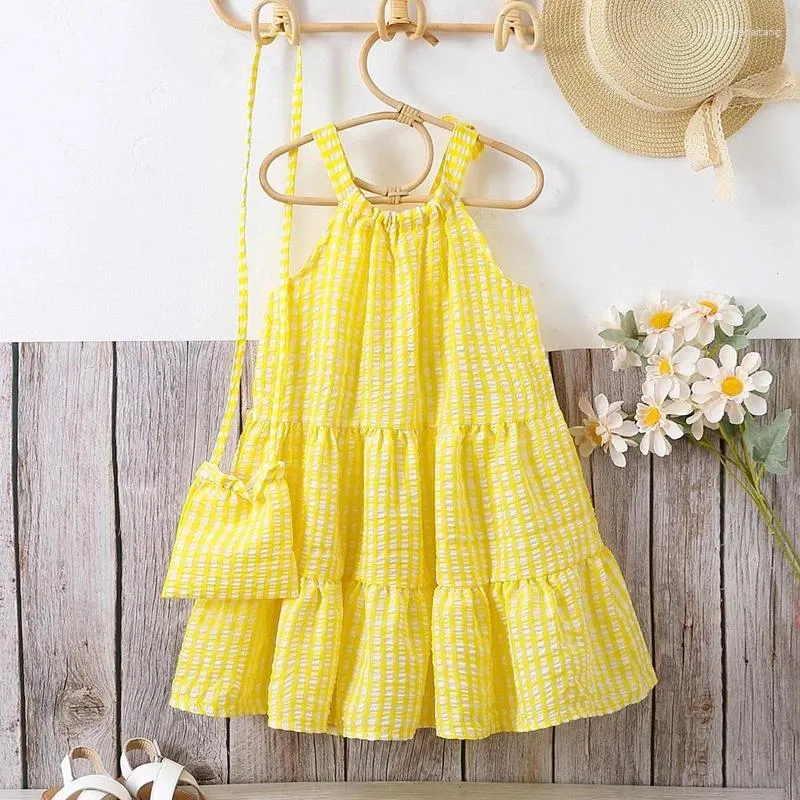 Girl Dresses Kids Girl Girl Halter Dress Summer Plaids Plaids senza maniche Am a-Line per le vacanze in spiaggia Sunziera