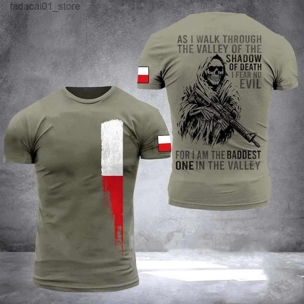 T-shirts masculins drapeau de la Pologne Men imprimé T-shirt Camouflage Style décontracté Top Street Street Fashion Clain à manches Sports Drying rapide Q240426