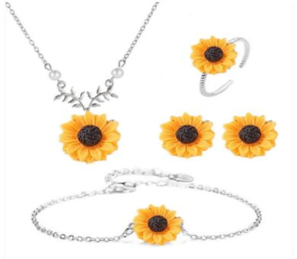 Sun Jewelry Set Pearl Sun Necklace Earrings Ring Bracelet Set Women Jewelry Sets Suns Bracelet 3 Colors8640356