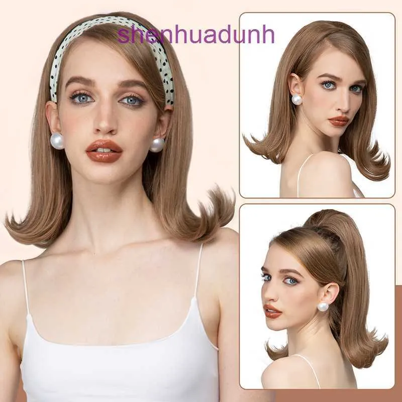 High temperature silk wig patch for womens short hair slightly curled drawstring style half head cover