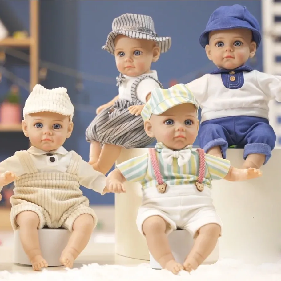 Puppen Bebe Reborn Puppe 14 Zoll 35 cm Junge Babypuppe mit Modekleidung weiche Haut Baumwollkörper lebensechte realistische Kinder Kinder Geschenk