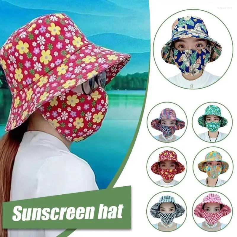 Berets Dust Priouce Sun Hat с маской цветочные яркие цвета солнечный защитник для наружных работ.