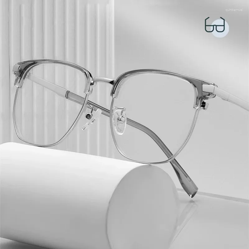 Sunglasses Frames 80523 Korean Style High Quality Eyebrow Frame Square Metal Translucent Gray Eyeglass Optical Prescription Anti Blue Light