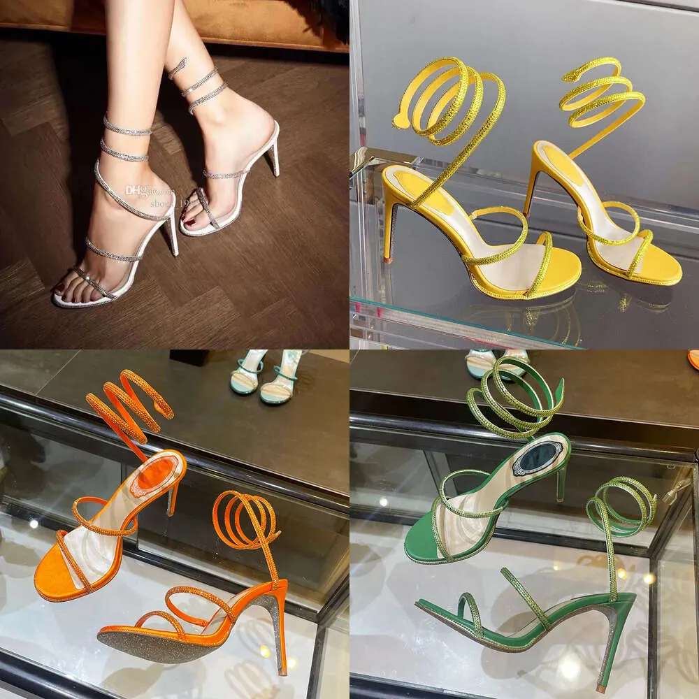 Kristallen decoratieve stiletto sandalen serpentine wikkelen kristallen vierkant hoofd rode banket jurk avond dames high hakken ontwerper fabrieksschoenen originele kwaliteit