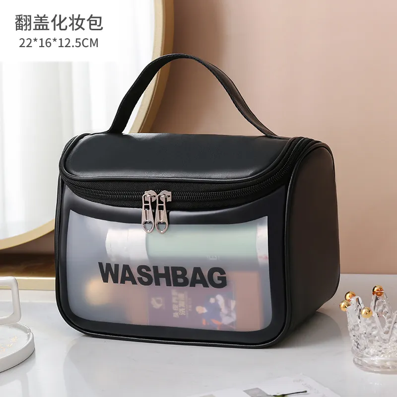 Pvc Translucent Cosmetic Bag Pu Waterproof Frosted Toiletry Bag Flip-top Portable Shower Bag Travel Portable Storage Bag