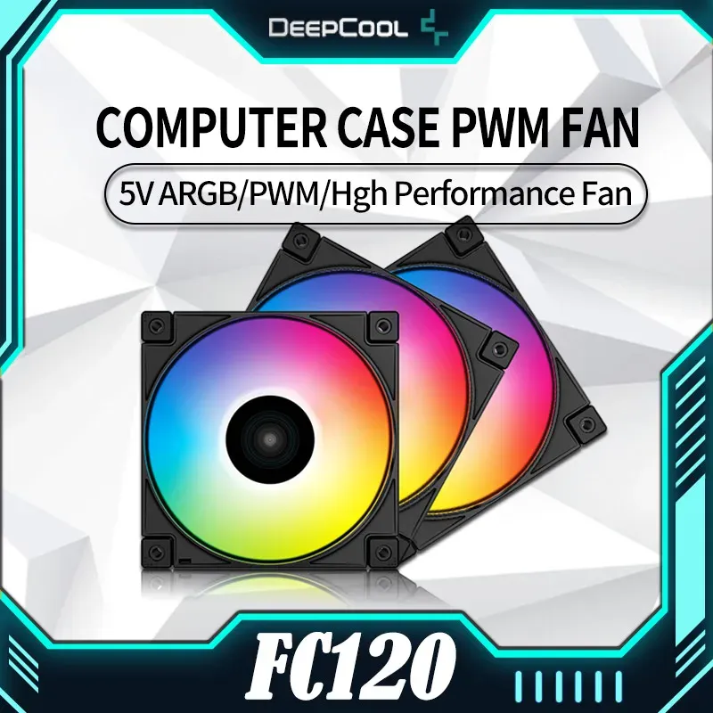 Drives Deepcool FC120 5V/3pin Filming de resfriamento 3in1 preto/branco RGB Caso de computador 120mm silencioso ventilador de cooler argb de sincronização Argb