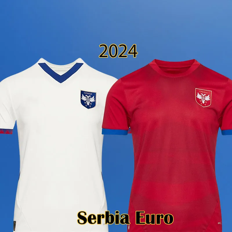 2024 Sırbistan Euro Futbol Formaları Ev Kırmızı Uzak Beyaz Sırbistan Ulusal Futbol Takımı Kitleri Erkek Üstleri Gömlek Üniformaları Setleri Kırmızı Üstler Beyaz Jersey