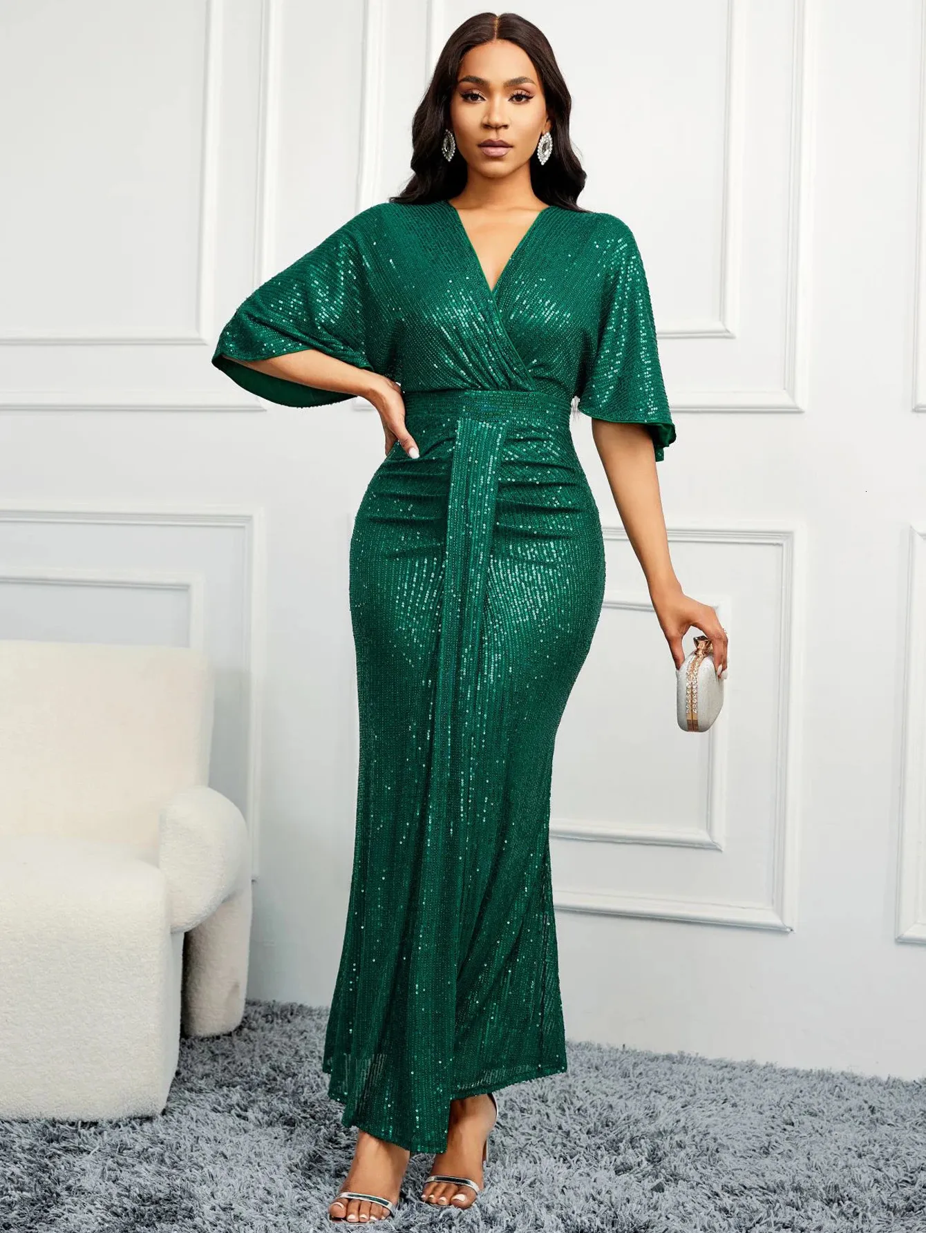 slim fit dress slacks Galaxy | Black Sequin Turtle-Neck Long-Sleeve Maxi Dress main image 0